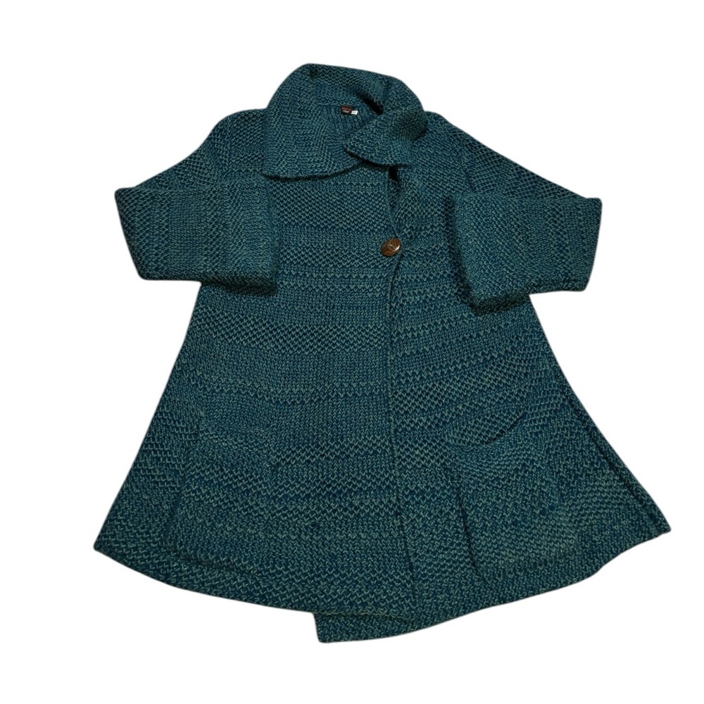 Tabask Alpaca Wool Blend‎ Oversized Knit Cardigan Blue Green Size Small